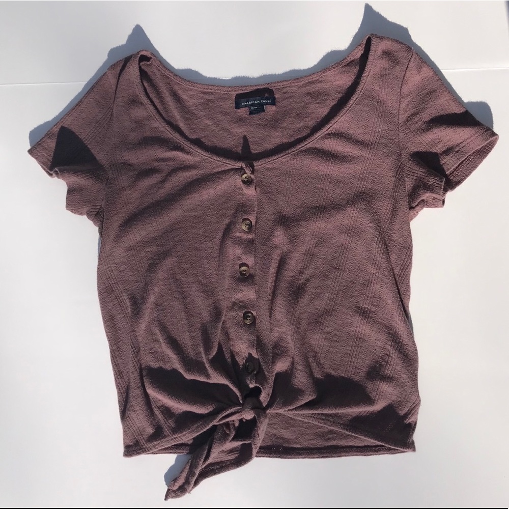 Purple Button-Down Tie-Front Tee